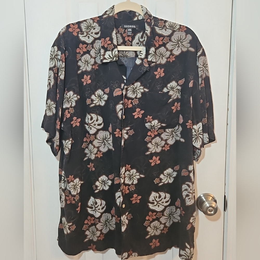 George Men's Button Up Hawaiian Shirt Short Sleeve Multicolor Size XL